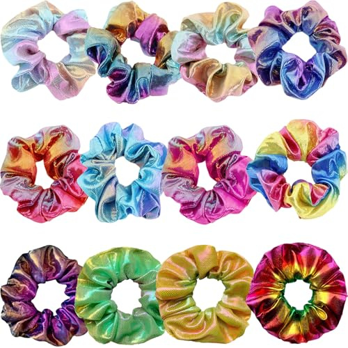 Haargummis Scrunchies, BetterJonny Nachahmungsseide Haargummi Seiden Scrunchie Satin Scrunchies Haargummi Weich Silk Elastische Gummibänder Haarband für Damen Mädchen (Metallfarbe)