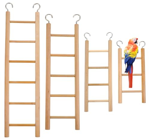 4Pcs Wooden Bird Ladder, Bird Ladder for Cage, Birds Toys for Parakeets Parrots Cockatoo Lovebirds Birdie Basics Climbing Supplies(3&4&5&6 Step)