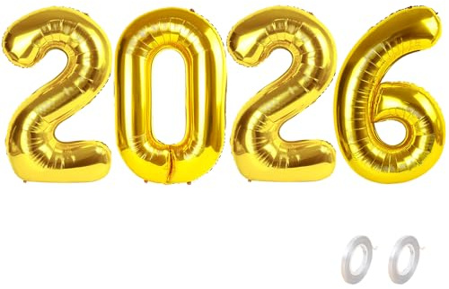 Balorise 40 Pouces Aluminium Ballon Géant Or 2026 ， Décoration de Doré Foil Ballons pour la Fête du Nouvel An