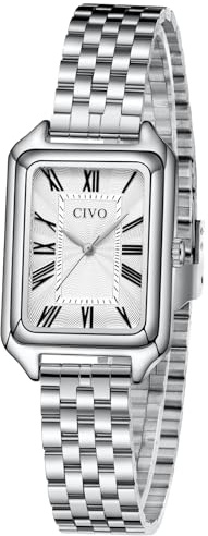 CIVO Gold Armbanduhr Damen Vintage: Rechteckiges Gehäuse Römischen Ziffern | Elegante Analog Großes Ziffernblatt Damenuhr Edelstahl für Alltag Arbeit - Geschenk für Ehefrau Mutter Jahrestage Feiertage