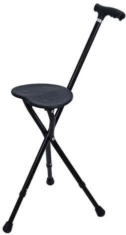 Klappbarer Gehstock-Sitz, höhenverstellbar, mit LED-Licht, faltbarer Hocker mit Stocksockel, unterstützt 200 kg, tragbare Gehhilfe aus Aluminiumlegierung für ältere Menschen (schwarz)
