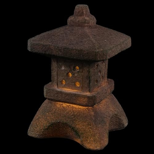 IWOWHERO Linterna Solar Pagoda de Piedra Pequeña Lámpara Decorativa para Jardín y Patio Adorno Exterior Energía Solar para y Terraza Estatua Oriental Resistente al Exterior