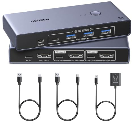 UGREEN DP1.4 KVM Switch 8K@60Hz 2 PC 1 Monitor mit 4 USB 3.0 Port