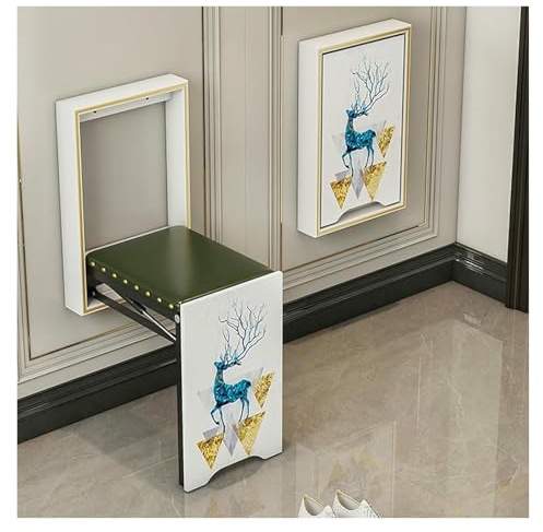 KEuLen Silla Invisible Plegable montada en la Pared: Taburete Que Ahorra Espacio for Entrada, Dormitorio y balcón(White,B)