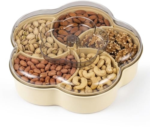 GREENSAPPIRE Snack Serving Tray with Lid 26 * 26 * 8.5cm – 5-Compartment Divided Serving Dish for Nuts, Fruits, Candy – Decorative Snack Organizer for Home, Weddings, Parties, Gatherings