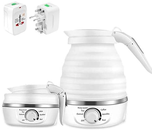 Mini hopfällbar vattenkokare, resevattenkokare, 600 ml 110-220 V automatisk avstängning förhindrar torr brännskada i livsmedelskvalitet av silikon, avtagbar nätsladd