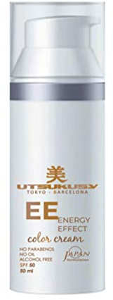 EE Cream mit LSF 50-50ml von Utsukusy. Sehr ergiebige, getönte Tagescreme vereint Make-up, Gesichtspflege (Hyaluron) u. Sonnenschutz (Lichtschutzfaktor 50) für trockene, fettige u. empfindliche Haut