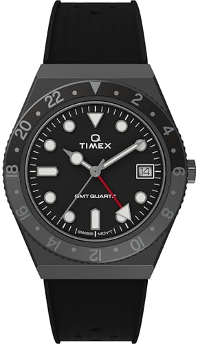 Timex Men's Q 38 mm Watch - Black Synthetic Two- Piece Black Dial Gunmetal Case TW2V38200
