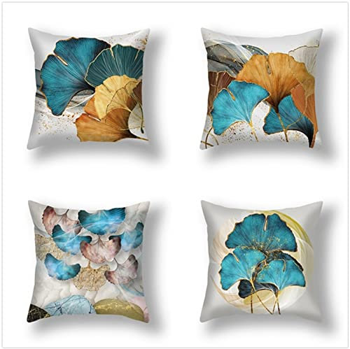 Kissenbezug 80x80cm 4er SetBoho Wohnzimmer Outdoor Deko, Schlafzimmer Zimmer Dekor Kissenhülle Kissenbezüge mit Verstecktem Reißverschluss, Couchkissen, Sofakissen Weinachten Bunter Ginkgo