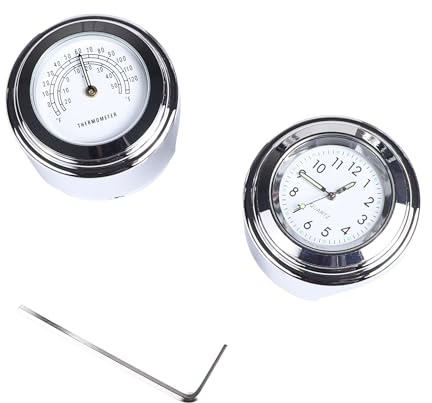 Fuworance Motorcykel 2,5 cm styre klocka termometer 2,5 cm vattentät motorcykelhandtag stångmontering urtavla klocka & temp termometer för motorcykel cruiser hackare cykel vit aluminium