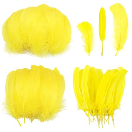 300 Stück gelbe Federn, Bastelfedern, Federhandwerk, Naturfedern, Federdekorationen, die zur Herstellung von Bekleidungszubehör, Kopfbedeckungen und Möbeldekorationen usw. verwendet werden können.