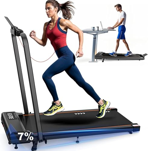 VOWVIT Cinta de Correr Plegable, Walking Pad con Motor de 2,5CV, 120 kg de Capacidad de Carga, Velocidad de 1-12 km/h, con Pendiente, Banda de Rodadura de 7 Capas, sin Necesidad de instalación