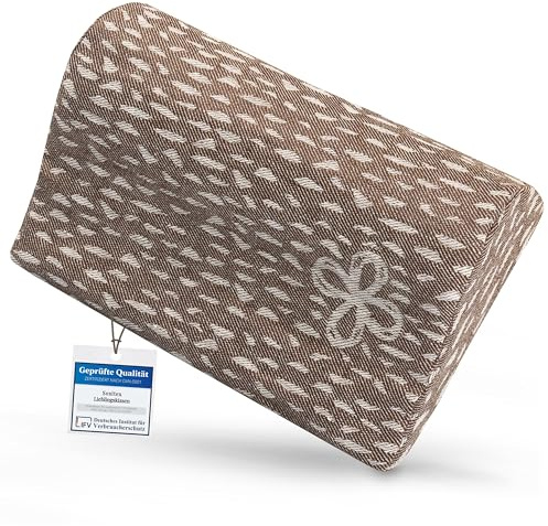 sositex | 1 cuscino premium per sauna, amaca, spiaggia, supporto cervicale, cuscino da viaggio | Design: Wave | Dimensioni: 30 x 20 cm, rivestimento 100% lino, imbottitura in puro (marrone/bianco)