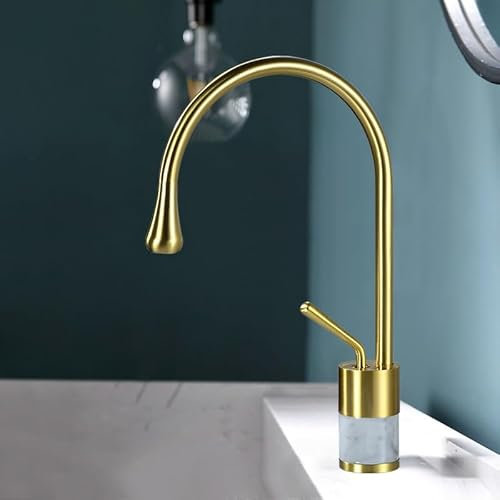 CZAOERXB Bathroom, Toilet, Basin Faucet, Raised Table, Hot and Cold, Splash-Proof Faucet, White, Brushed Gold, White Jade, Low Model