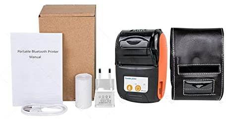 fotoprinter， Mini bärbar skrivare Bluetooth for mobil fakturaskrivare for småföretag 58 mm trådlös kvittoskrivare(Orange And Case)