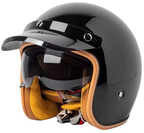 Casco de Moto Vintage de Media Cara, Casco Abierto Hombre Mujer Casco de Media Carcasa con Visera, Casco Jet Scooter Cruiser Ciclomotor, Aprobado por ECE/Dot 54-63cm