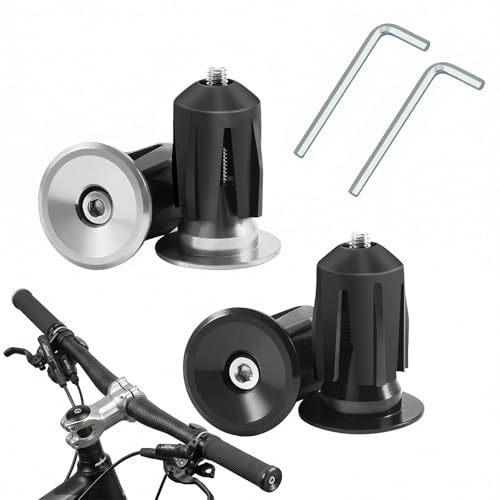BDEPSTR 2 Paia Tappi Manubrio Bici in Alluminio a Espansione,Terminali Manubrio per Bicicletta MTB e Bici da Corsa con Chiave Esagonale Inclusa, Universali, Nero e Argento
