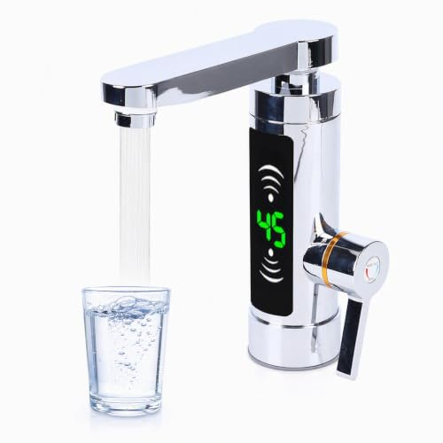 3KW Elektrische Wasserhahn, 360° drehbar Schnell Erhitzen Wasserhahn Elektrischer Durchlauferhitzer Wasserhahn Heizung Wasserfall Armatur mit Durchlauferhitzer für Badezimmer Toiletten Küchen