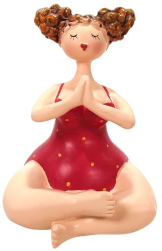 Schick-Design Yoga Dame im Badeanzug rot 10 cm sitzend Mädchen Rubensfrau mollige Dame Badenixe Dicke Frau Badezimmer Figur Pilates Joga