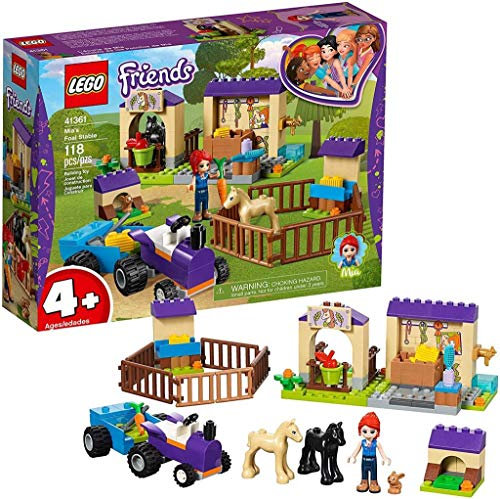 LEGO 41361 Friends Mias Fohlenstall, Spielset mit Mia als Minipuppe, 2 Fohlenfiguren, Kaninchenfigur und Traktor mit Anhänger, Farmspielzeuge für Kinder