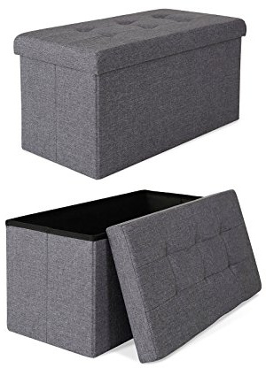 Tavora Vikbar sittbänk, vadderat förvaringsmirakel med lättskött linnetyg, 76x38x38 cm, robust sittplats & stabil förvaringslåda, maxbelastning 300 kg, svart