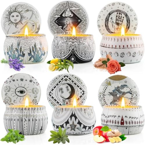 Candle Set for Women Gift, Scented Candles, 6 Pack Large Natural Soy Wax Candles in Tins, Stress Relief Gifts for Women, Aromatherapy Candle, 5.7oz Each, 30-35 Hr Burn, Ideal Gifts for Mothers Day