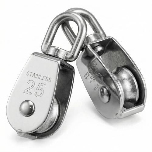 QWORK 2 st M25 enkel remskiva i 304 rostfritt stål för kabeldiameter 11 mm vridbar 360° belastning 150 kg