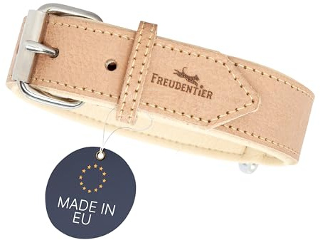FREUDENTIER Hundehalsband Leder - weich gepolstert - Handmade in EU | Leder aus LWG Gold zertifizierten Gerbereien - Inkl. Geschenksäckchen - Lederhalsband für kleine, mittelgroße & große Hunde