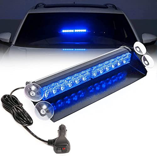 Luce di avvertimento LED per cruscotto parabrezza, 15 modalità lampeggianti, 14 pollici, 12-24V, LED ad alta intensità, luci lampeggianti con 4 ventose, mini barra luminosa stroboscopica per visiera