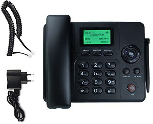 Téléphone fixe sans fil - Carte SIM GSM - Téléphone de bureau classique - Identification de l'appelant - Fonctions mains libres - Pour la maison, le bureau, l'hôtel, le téléphone de bureau GSM - Noir