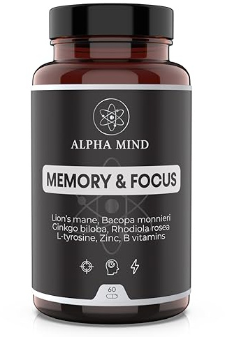 Nootropico Potente Naturale - Concentrazione, Memoria, Agilità Mentale - Con Lions mane, Ginkgo biloba, Bacopa Monnieri, Rhodiola Rosea, L Tirosina, Zinco, Vitamine B - Senza Caffeina