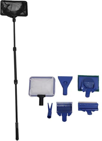 Fockety Aquarium-Reinigungswerkzeug, 5 in 1 Mehrzweck-Fischbecken-Reinigungsset Bequemer Griff Fischbeckenbürste Kiesrechen Löffel Netz Pflanzengabel Algenschaber