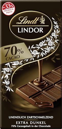 Lindt Schokolade LINDOR 70 % Kakao, Promotion | 100 g Tafel | Edelbitter-Schokolade mit einer unendlich zartschmelzenden Füllung | Schokoladentafel | Schokoladengeschenk, 2023 Version