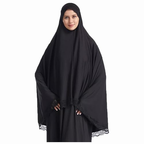 JIAHG Hijab à Enfiler Femme Musulmane avec Bonnet Intégré Châle de Prière Islamique Malaisienne Arabe Africaine Foulard de Tête Léger Resiprant Bordure en Dentelle Voyage Protection Solaire