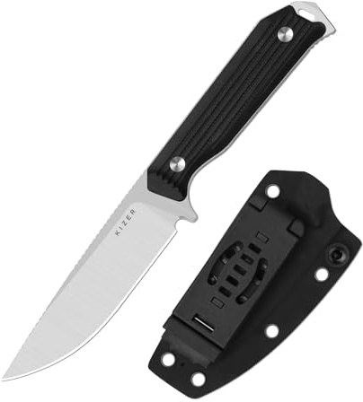 Kizer Begleiter Fix Camping Kniv, 9,6 cm AEB-L Drop-Point-Klappa med G10-Grip, överlevnadskniv med fast klinga för utomhusvandring, 1045MD2