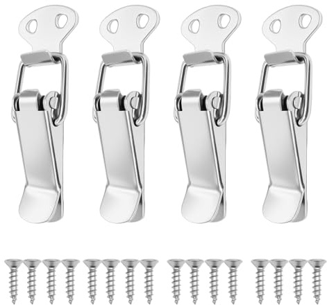 4Pack Spring Loaded Toggle Latch 56mm Stainless Steel Tension Clasp Hasp | Heavy Duty Catch Clamp Clip Spring Loaded Lever Latch Closure Cap Lock with Screws for Cabinet Chest Case Toolbox Drawer