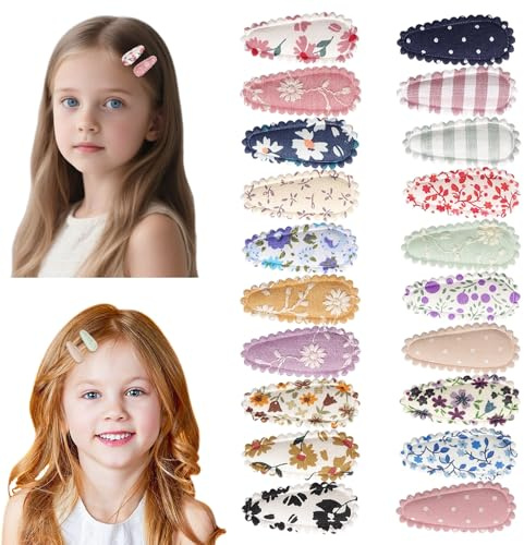 JYXNU 20 Piezas Pinzas para el Pelo Niña Horquillas Bebé Niña en Tela Suave Snap Clips Hechas a Mano Diseño de Flores Bordado Antideslizantes Accesorios Pelo para Niñas Bebés