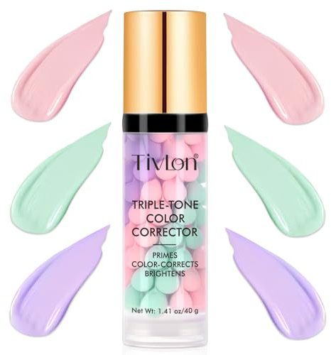 Protector Solar Facial con Color SPF50+ y Corrector Tri-Color (Morado/Rosa/Verde), Base de Maquillaje Ligera con Ácido Hialurónico, Acabado Natural, 40g