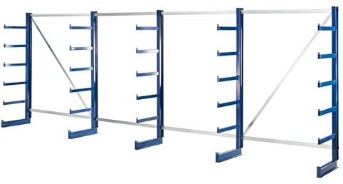 eurokraft pro | Kragarmregal mit identischer Kragarm-Länge | Regallänge 5400 mm, einseitig, enzianblau