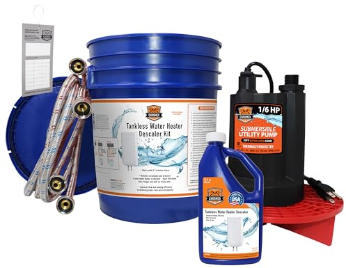 Chromex Tankless Water Heater Flush Kit with Certified Liquid Descaling Solution and 1/6HP Extra Strength Pump