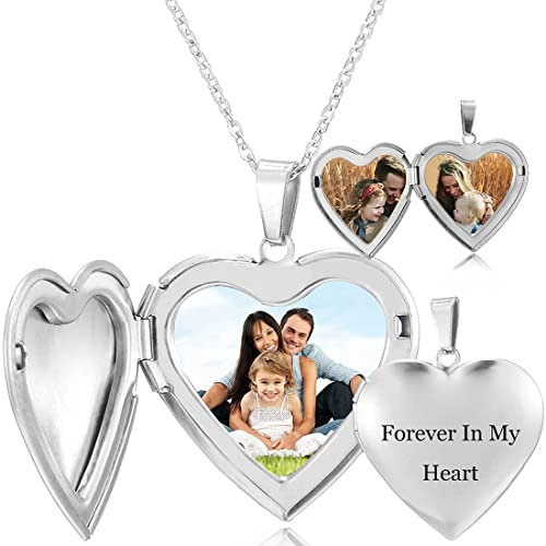 RWQIAN Personalisierte Kette Foto Medaillon zum Öffnen Bilder Photo Amulett Anhänger Gravierte Text Schmuck Oval/Herz/Runde 45+5CM