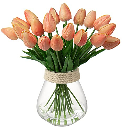 Briful Künstliche Tulpen, fühlen sich echt an, künstliche Tulpen, PU-Latex-Material, Kunstblumen, Hochzeitsstrauß für Garten, Party, Heimdekoration, 20 Stück