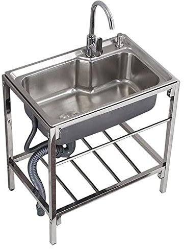 Edelstahl Küchenspüle 1 Becken mit Wasserhahn und Abtropffläche, Freistehend Mobiles Spültisch, Einzelbecken Küche Outdoor Spüle Kommerzielle Gastronomie Spüle Standwaschbecken Mobile Spüle