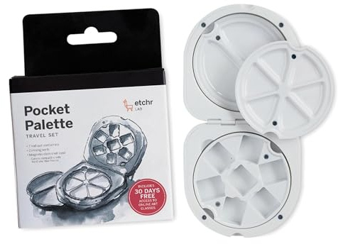 Etchr Labortaschenpalette – Modularer Reise-Aquarell-Palettenkoffer für 7 halbe Pfannen und 2 Mischbrunnen, magnetische Einsätze, kompatibel mit 19 oder 37 Mulden, kompakte, langlebige