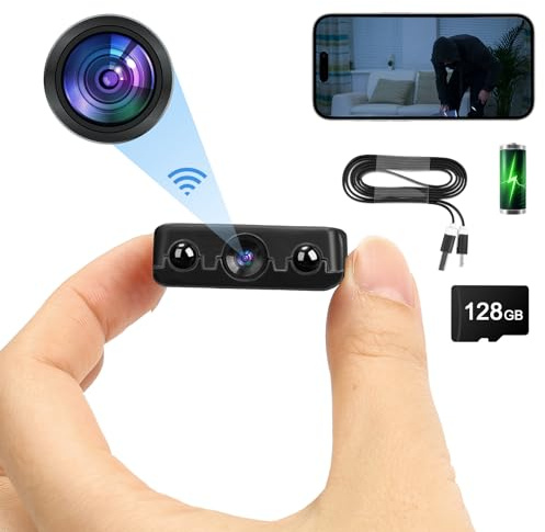 Mini caméra WiFi sans fil cachée 1080P HD Caméra Babyphone avec mémoire MicroSD 128 G avec transmission et enregistrement en direct, détection de mouvement et vision nocturne