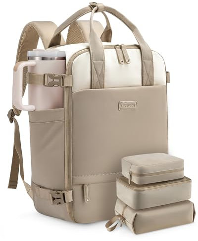 LOVEVOOK Reiserucksack Damen Groß, Handgepäck Rucksack Flugzeug 15.6 Zoll Laptop Travel Backpack Women Weekender Reisetasche Wasserdicht Carry On Cabin Luggage Bag für Business Reise, Beige Khaki
