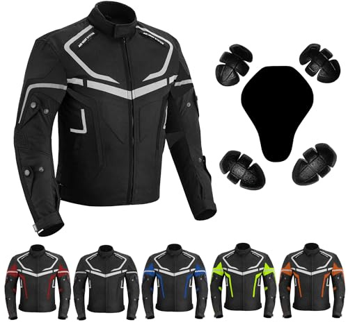 Vaster Moto Chaqueta de motociclista impermeable y blindada hombre, para invierno y verano, de Cordura, con homologación CE (EN 17092-4) (FR/ES, Letras, 4XL, Regular, Regular, Negro)