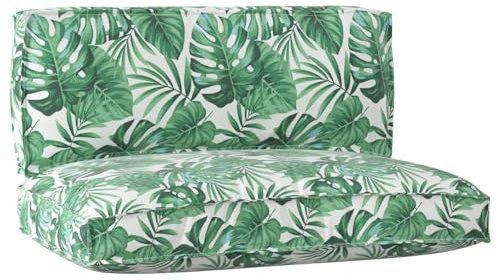 vidaXL Pallet Cushion Set Floral 2 pcs Leaf pattern 120 x 80 x 12 cm, Garden and Terrace, Modern Outdoor Seating, Durable Water-Resilient Cushion, Stylish Patio Comfort for Spring, Summer Fun