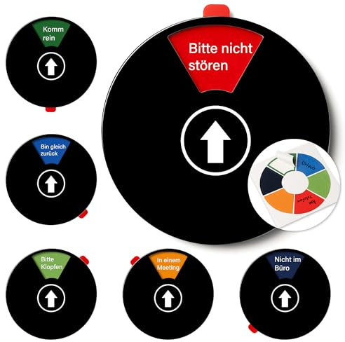 Büro Türschild 6 Optionen Bitte nicht stören, In einem Meeting, Komm rein, Nicht im Büro, Bin gleich zurück, Bitte klopfen, Geschäfts-Statusanzeige für den Arbeitsplatz, 15 cm Schwarz 1 Stück