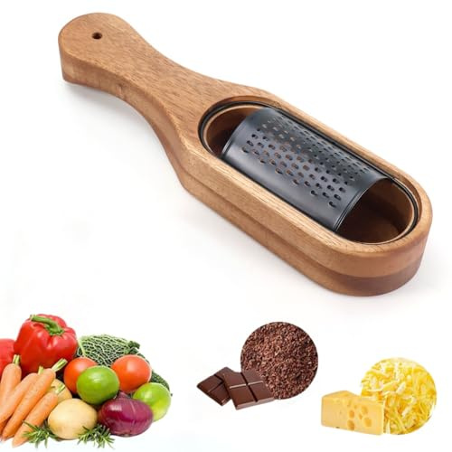 Cheese Grater with Container, Stainless Steel Cheese Shredder with Wooden Handle Shredder Zester Grater Box Handheld Kitchen Grater for Cheese, Lemon and Chocolate, Cheese Tool (Black)